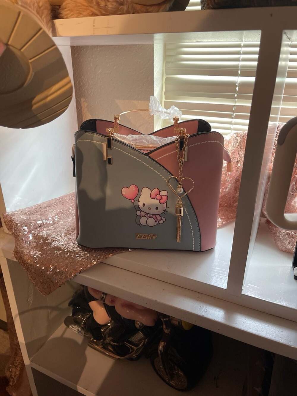 ZZMY x Sanrio Hello Kitty Pink and Blue Color Block Top Handle Satchel Bag